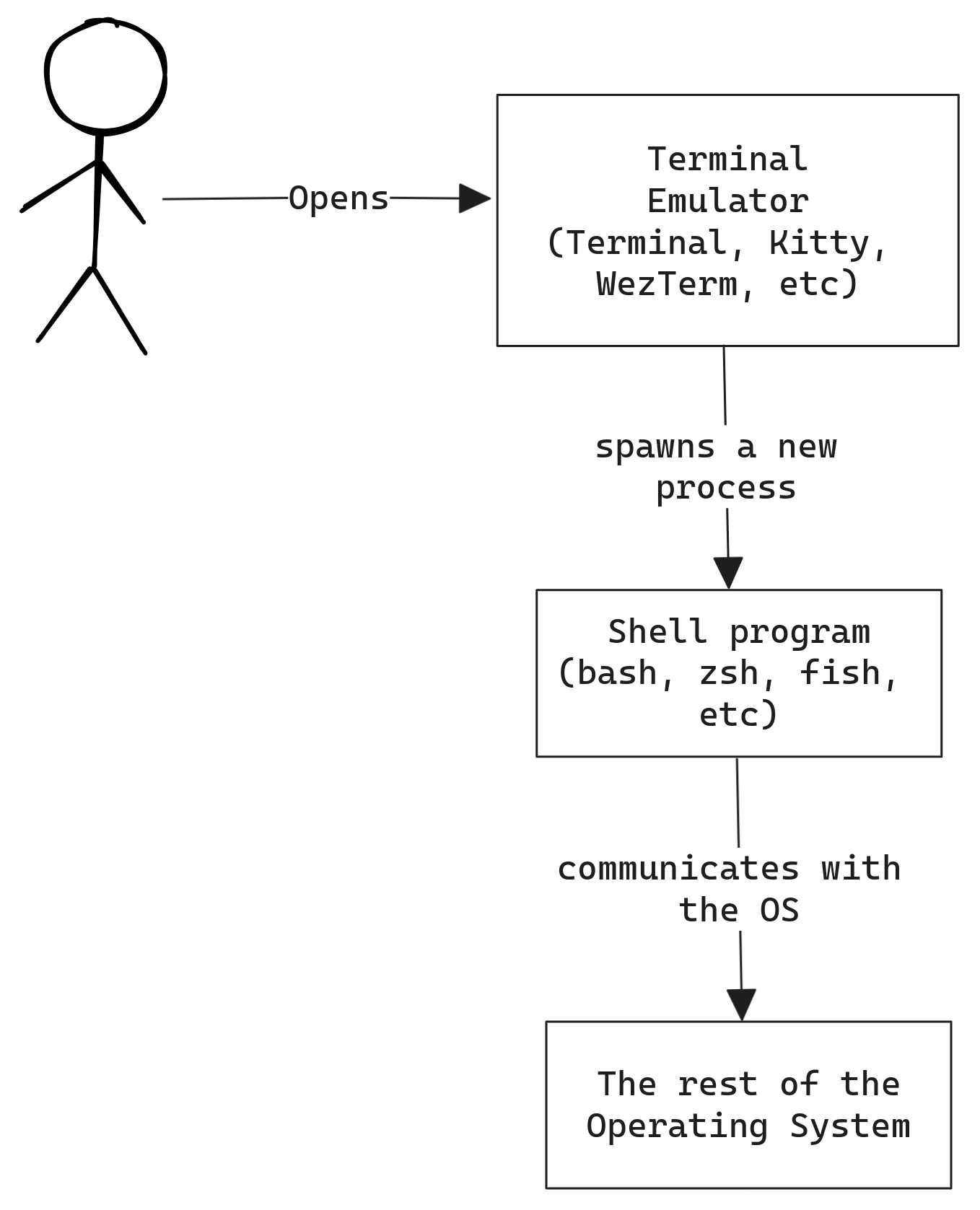 User x Terminal x Shell x OS
